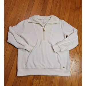 Calvin Klein Womens Ivory Long Sleeve 1/4 Zip Fleece Pullover Sweater Large BS3